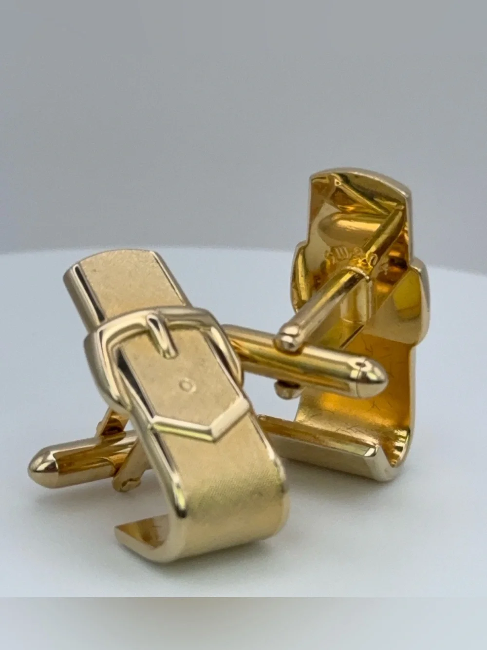 SWANK Brushed/Textured Gold Tone Belt Buckle Cufflinks